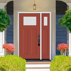 Legacy 53 in. x 80 in. 1/4 Toplite Rain Glass LHIS Primed Morocco Red Finish Fiberglass Prehung Front Door w/14 in. SL