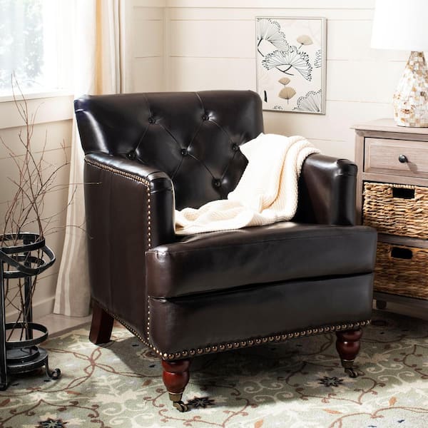 Safavieh Colin Dark Brown Leather Arm, Brown Leather Chairs