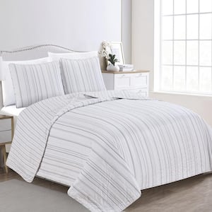 Grey Full/Queen Premium Striped 3-Piece Microfiber Quilt Set Bedspread