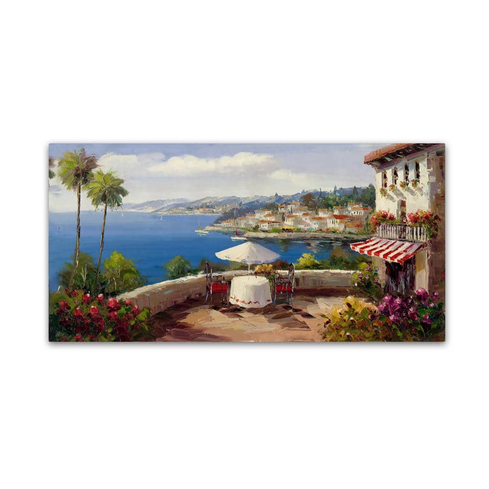 Italian Coastal Landscape Framed Canvas Art 12"x24"