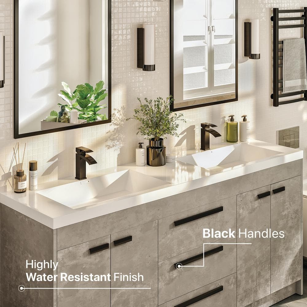 Lugano 60" Cement Gray Double Sink Modern Bathroom Vanity
