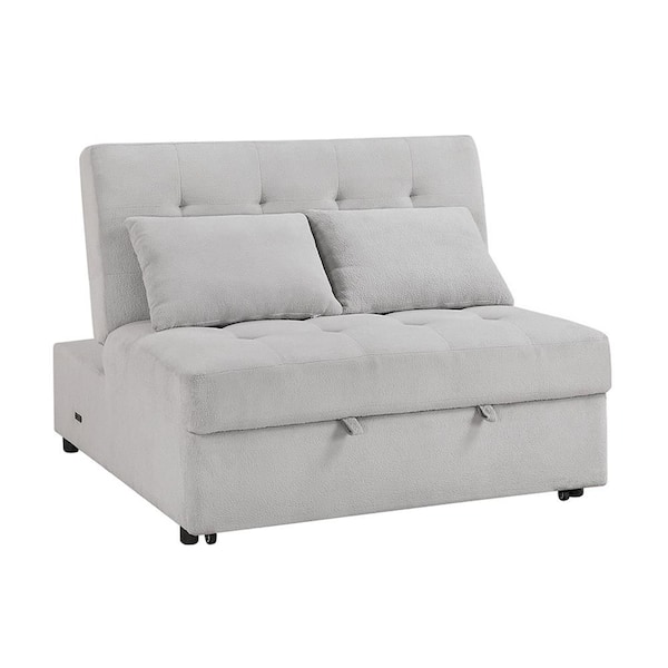 Lazzara Cranley 48.5 in. W Armless Textured Fabric Rectangle Convertible 2-Seater Loveseat with Pull-out Bed in Gray