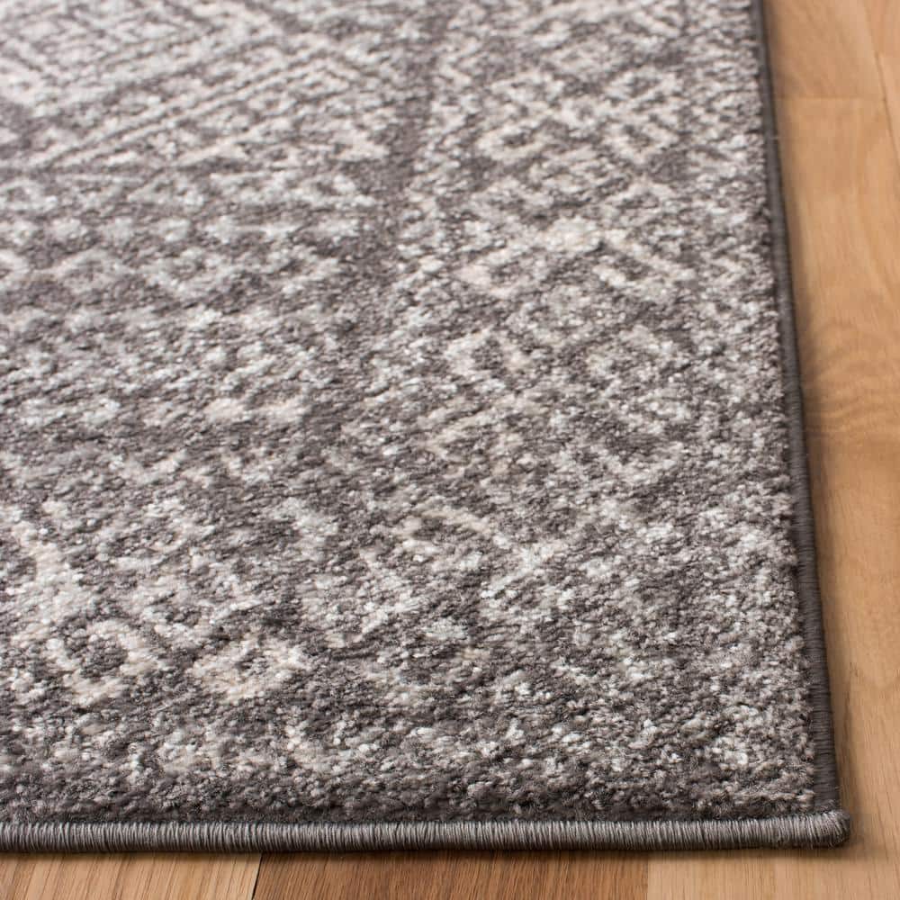 Dark Grey and Ivory Geometric Wool Area Rug, 9' x 12'
