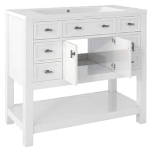 35 in. W x 18 in. D x 34 in. H Single Sink Freestanding Bath Vanity in White with White Resin Top