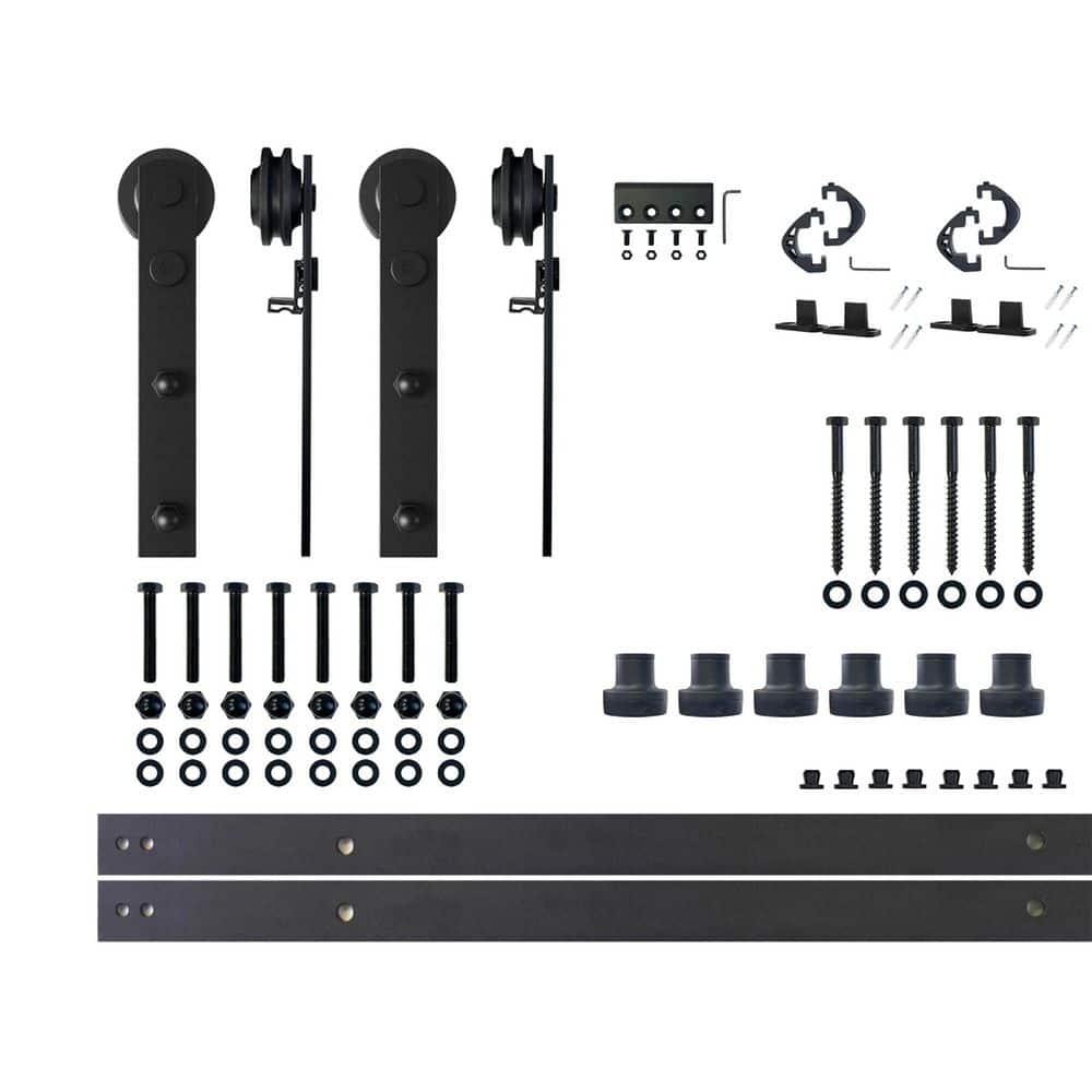 9 ft./108 in. Black Rustic Non-Bypass Sliding Barn Door Hardware Kit Straight Design Roller for Double Doors price history on PriceWatchPro