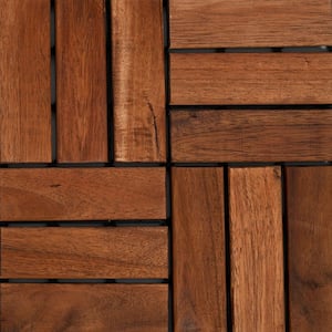 12 in. x 12 in. Checker Pattern Acacia Wood Interlocking Flooring Deck Tiles Square Outdoor Patio Brown Pack of 30 Tiles
