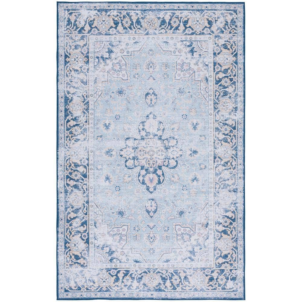 Tucson Light Blue/Navy Rectangular Machine Washable Area Rug
