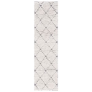 Hi-Lo Shag Gray/Beige 2 ft. x 8 ft. Diamond Striped Runner Rug