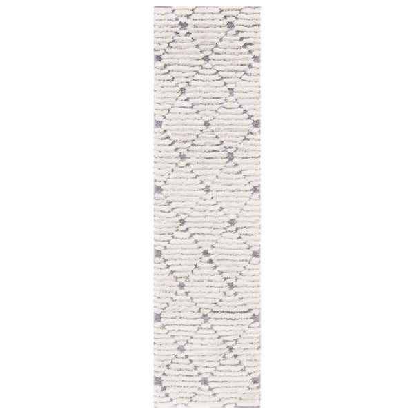 SAFAVIEH Hi-Lo Shag Gray/Beige 2 ft. x 8 ft. Diamond Striped Runner Rug