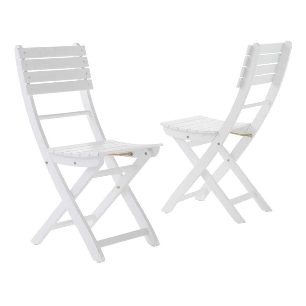 White Acacia Solid Wood Outdoor Dining Chair Set of 2