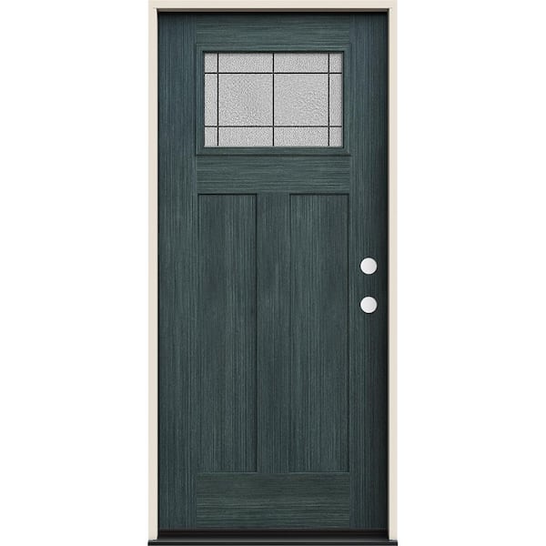 JELD-WEN 36 in. x 80 in. Left-Hand 1/4 Lite Craftsman Dilworth Decorative Glass Denim Fiberglass Prehung Front Door