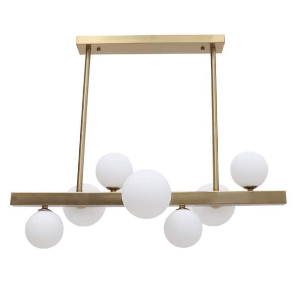 OUKANING 28.35 in. 7-Light Gold Modern Bubble Shaped Pendant Light with White Glass Shade, No Bulbs Included