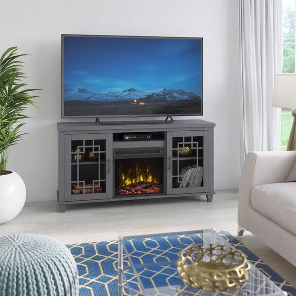 Twin Star Home 54.5 in. Freestanding Electric Fireplace TV Stand in Gray  18MM7655-PG22S - The Home Depot