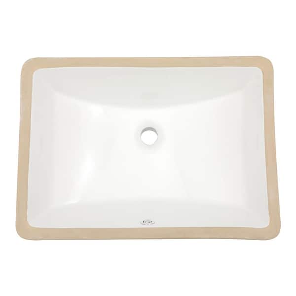 21.5 in. Undermount Rectangular Bathroom Sink with Overflow in White Ceramic