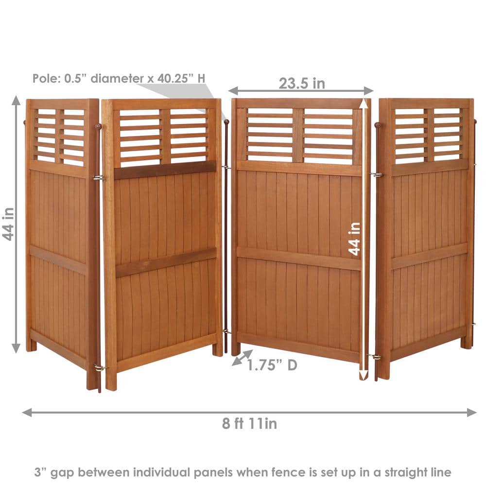 Brown Meranti Wood Folding Outdoor Privacy Screen with Teak Oil Finish