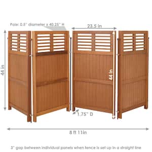 44 in. Tall Teak-Oil Folding Outdoor Meranti Wood Privacy Screen Patio 4-Panel Room Divider