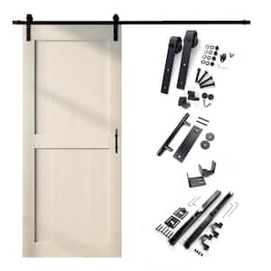 60 in. x 84 in. H-Frame Tinsmith Gray Solid Pine Wood Interior Sliding Barn Door with Hardware Kit Non-Bypass