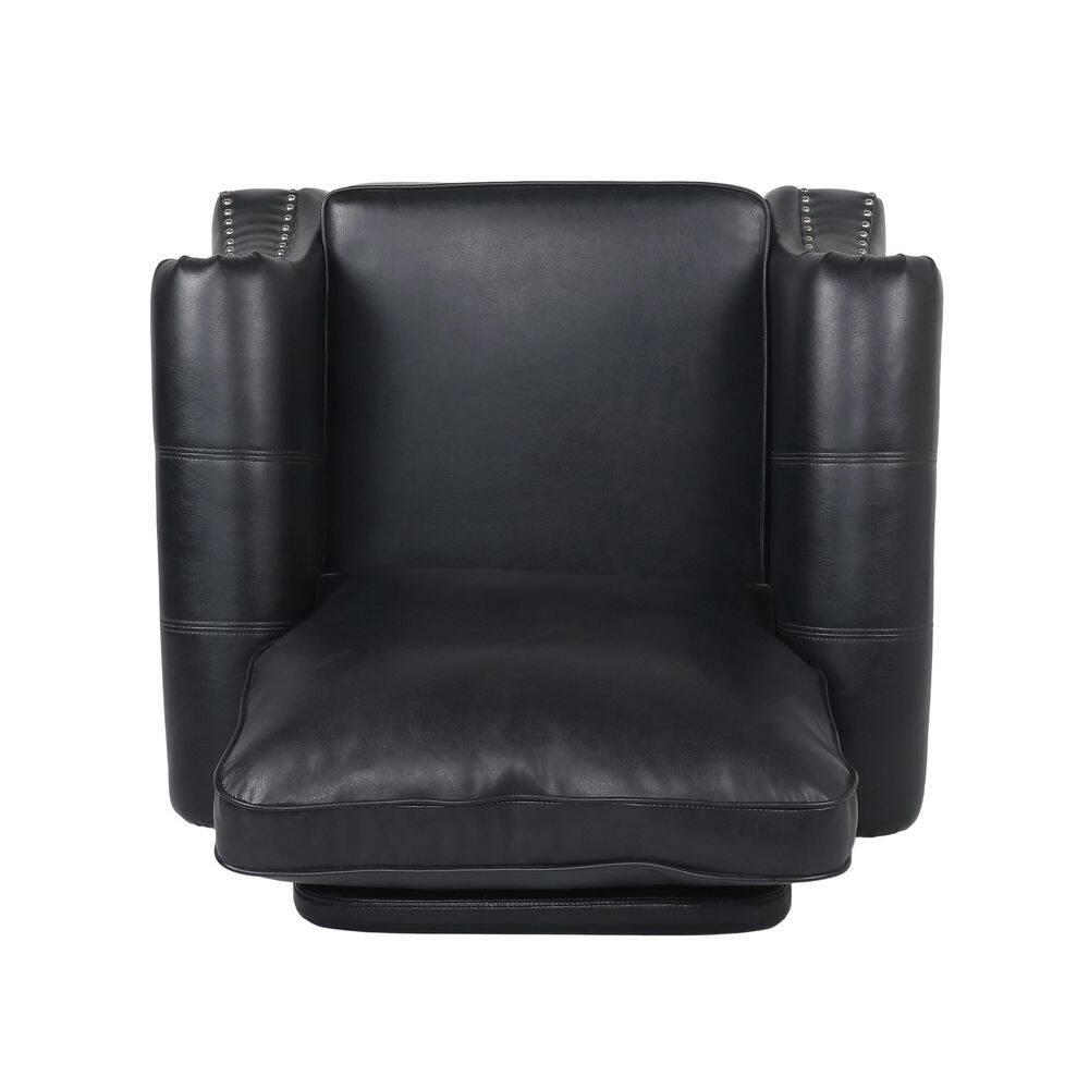 Midnight Black Faux Leather Club Chair with Dark Brown Birch Wood Legs