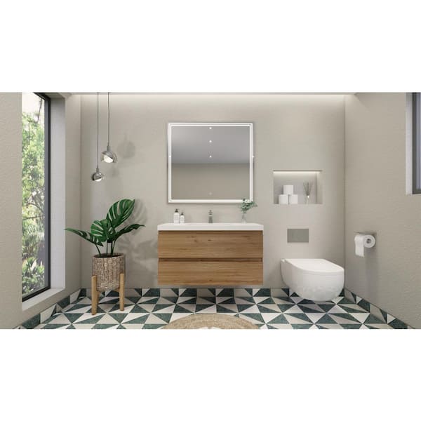 Moreno Bath Bohemia 42 in. W Bath Vanity in Natural Oak with Reinforced Acrylic Vanity Top in White with White Basin