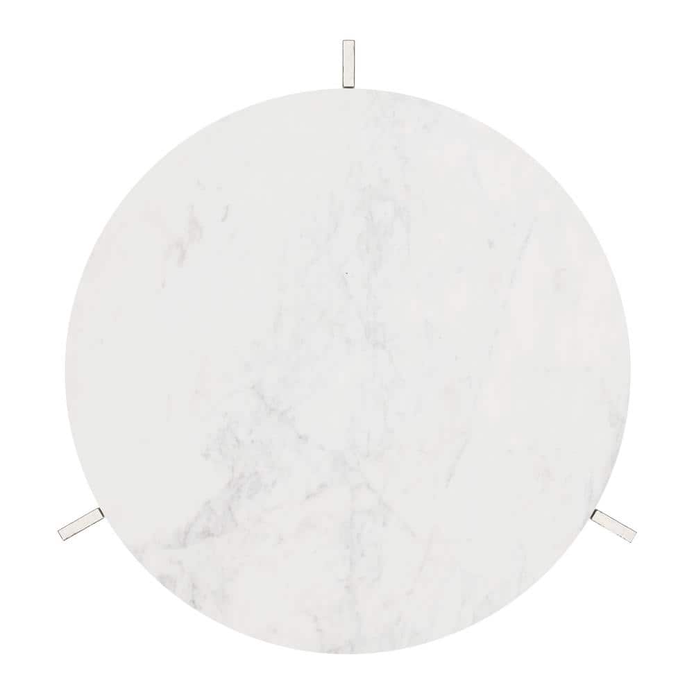 White Marble Top Round Side Table with Silver Cast Aluminum Base