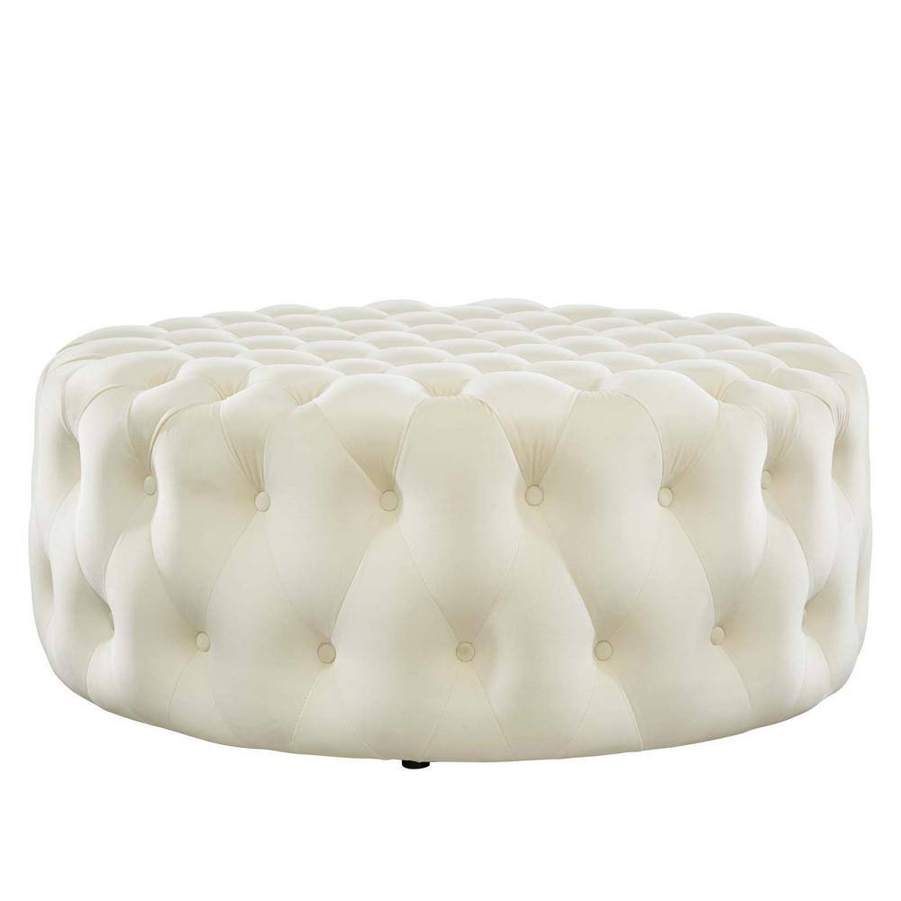 Amour 40'' Ivory Velvet Tufted Large Round Ottoman