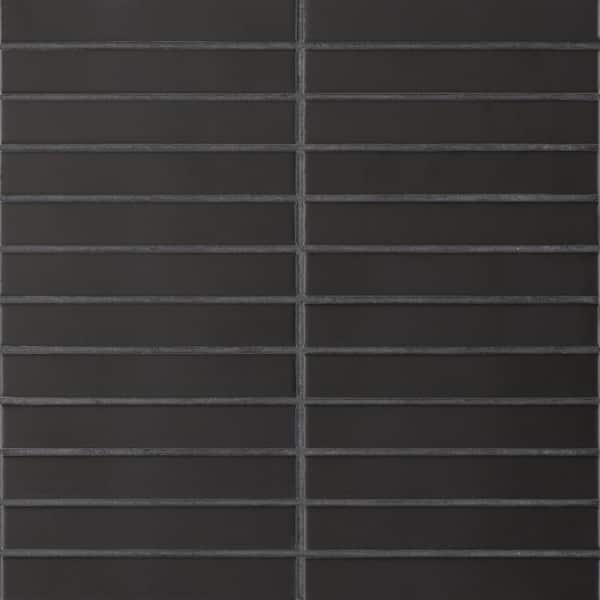 Le Cafe Rectangle 1 in. x 6 in. Matte Black Porcelain Mosaic Tile (9.55 sq. ft./Case)
