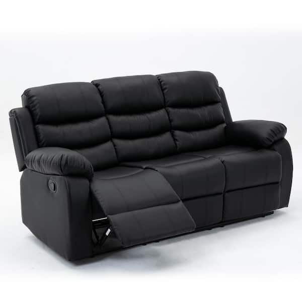 Pinksvdas 75 in. Slope Arm 3-Seater Reclining Sofa in Black J9013-3 BL ...