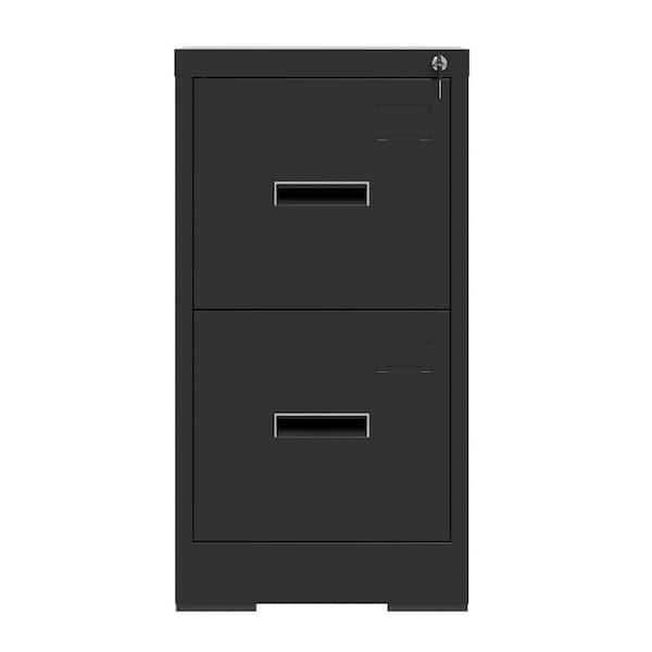 17.7 in. W 2 Drawer Metal File Cabinet with Lock, Black Filing Cabinets, Modern Tool Cases for Home Office