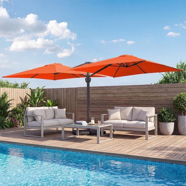 10 double layer patio umbrella ABCCANOPY 10x13 Cantilever Top with 360 Rotatio Hawaiian Style Double Top Outdoor Umbrella with Breathable Straw Design GRANDPATIO Duo Sidepost Aluminum Cantilever