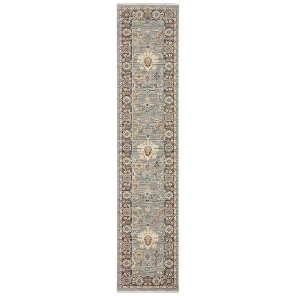 Lavista Blue/Multi-Colored 2 ft. x 12 ft. Classic Persian Oriental Wool/Nylon Blend Indoor Runner Area Rug