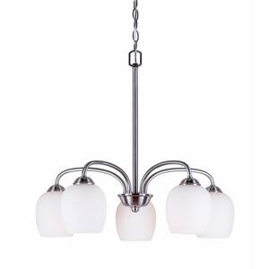 Brushed Nickel 25 x 26 x 25 Forte Lighting 2180-06-55 Chandelier with White Linen Glass Shades 