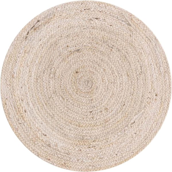 Unique Loom Braided Jute Dhaka White 3 ft. 3 in. x 3 ft. 3 in. Area Rug