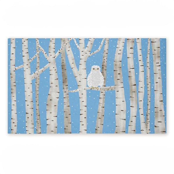 Winter Birches and Owl Blue 18 in. x 30 in. Polyester Non-Slip Outdoor Door Mat