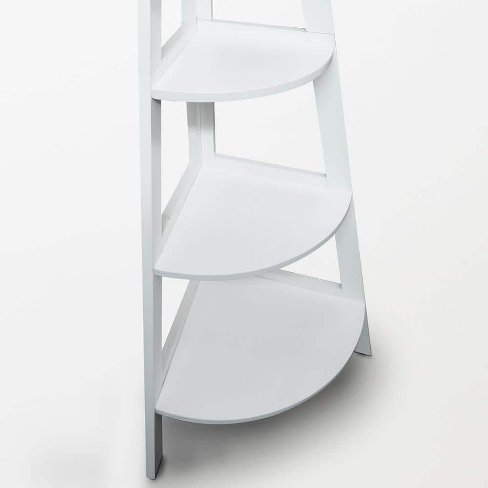 Elegant White Solid Pine 5-Shelf Corner Ladder Bookcase
