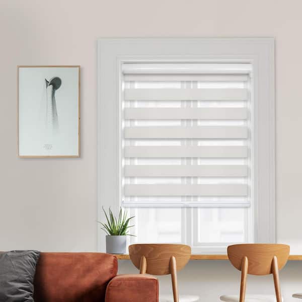 Chicology Cut-to-Size Alabaster Cordless Light Filtering Dual Layer Privacy Polyester Zebra Roller Shade 59.5 in. W x 72 in. L