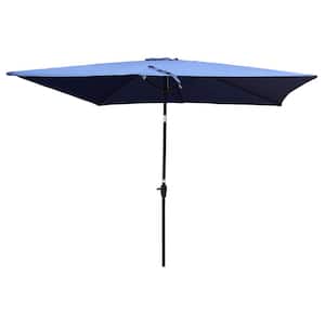 6 ft. x 9 ft. Steel Market Umbrella, Crank and Push Button Tilt, Patio Umbrella in Blue, Garden Pool Market