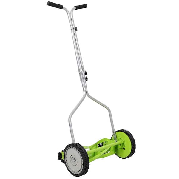 14 in. Push Lawn Mower, Push Reel Lawn Mower, T-style Handle with Cushioned Grip, Blades Heat-treated Alloy Steel, Green