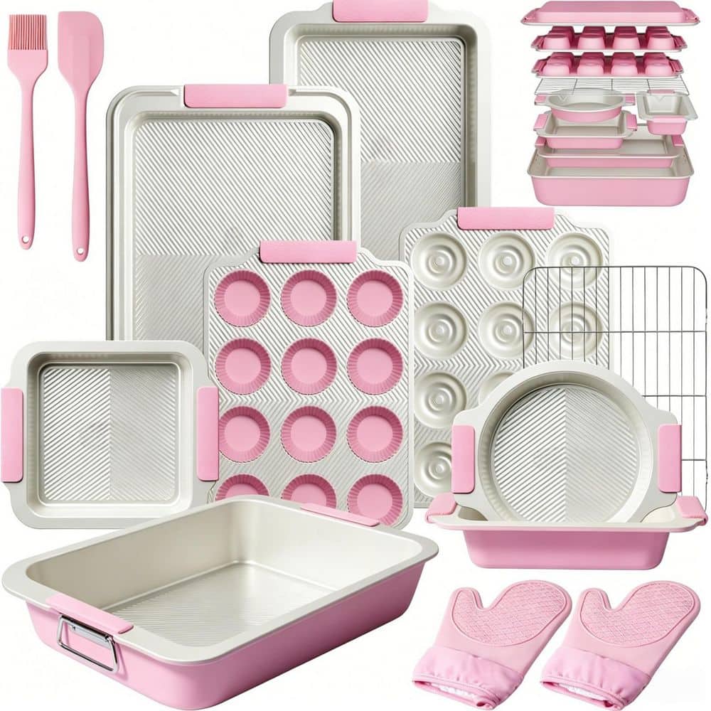 25-Piece Pink Stainless Steel Stackable Bakeware Set with Silicone Handles for Home Kitchen Baking Cookies and Pastries price history on PriceWatchPro