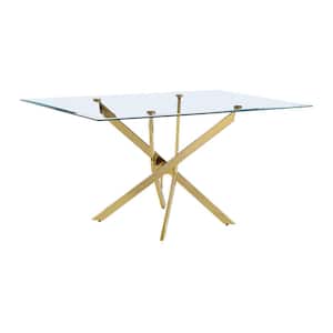 Olly 60 in. Rectangular Tempered Glass Top with Gold Chromed Iron Frame