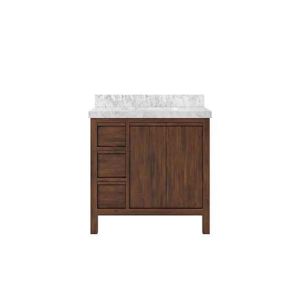 Willow Collections 36 in. W x 22 in. D x 36 in. H Single Sink Bath Vanity Center in Dark Walnut with 2 in. Carrara Marble Top