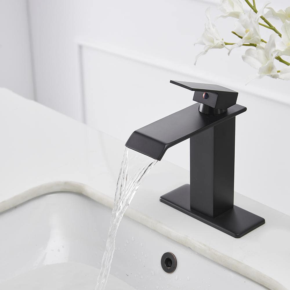 BWE Waterfall Single Handle Single Hole Low-Arc Bath Faucet Bathroom Drip-Free Vanity Sink Faucet