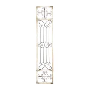 16 in. x  72 in. Wood Cream Distressed Ornamental Panel Scroll Wall Decor with Bronze Metal Wire Details