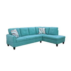 103 in. W Round Arm 2-Piece Linen L Shaped Sectional Sofa in Green
