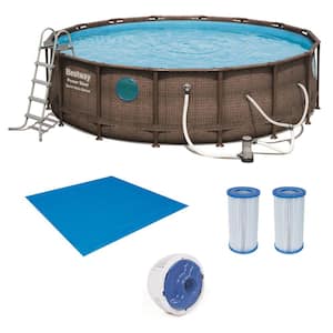 16 ft. Round 48 in. D Power Steel Hard Side Swim Vista Swimming Pool Set with Accessories