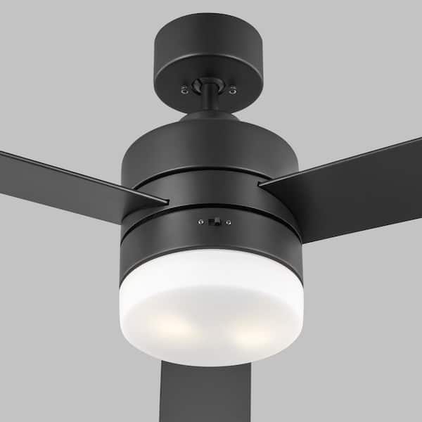 Generation Lighting - Era 44 in. Modern Matte Black Ceiling Fan with Black/American Walnut Reversible Blades, Light Kit and Wall Mount Control