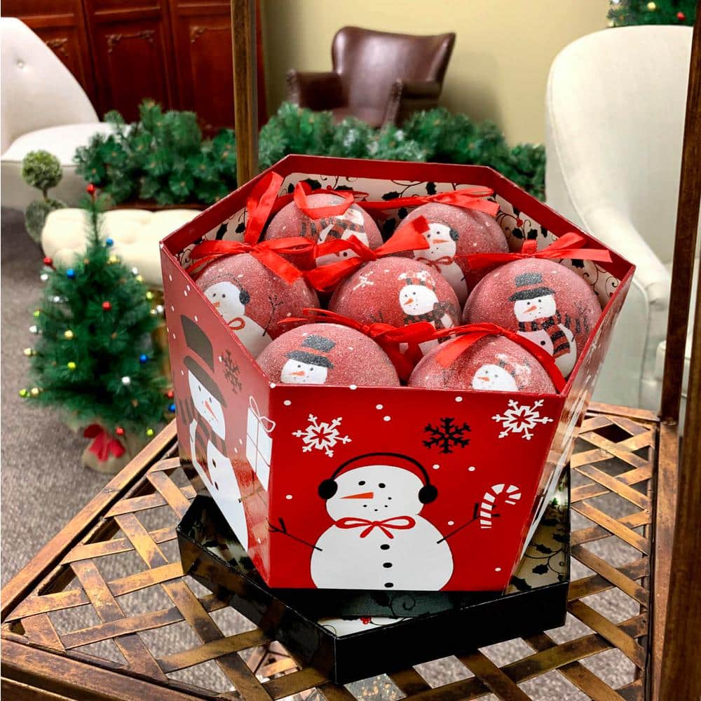 Playful Snowman Buddies Christmas Tree Ornaments in Decorative Box (Set of 