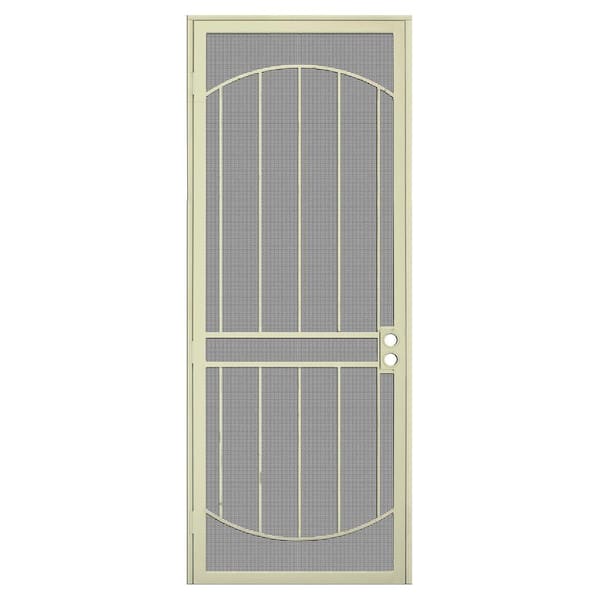 Unique Home Designs 36 in. x 96 in. Arcada Navajo White Surface Mount Right-Hand Steel Security Door with Expanded Metal Screen