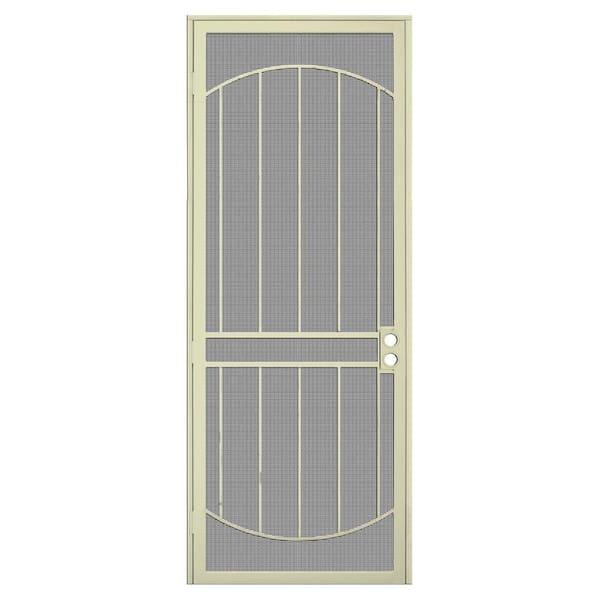 Unique Home Designs 36 in. x 96 in. Arcada Navajo White Surface Mount Right-Hand Steel Security Door with Expanded Metal Screen