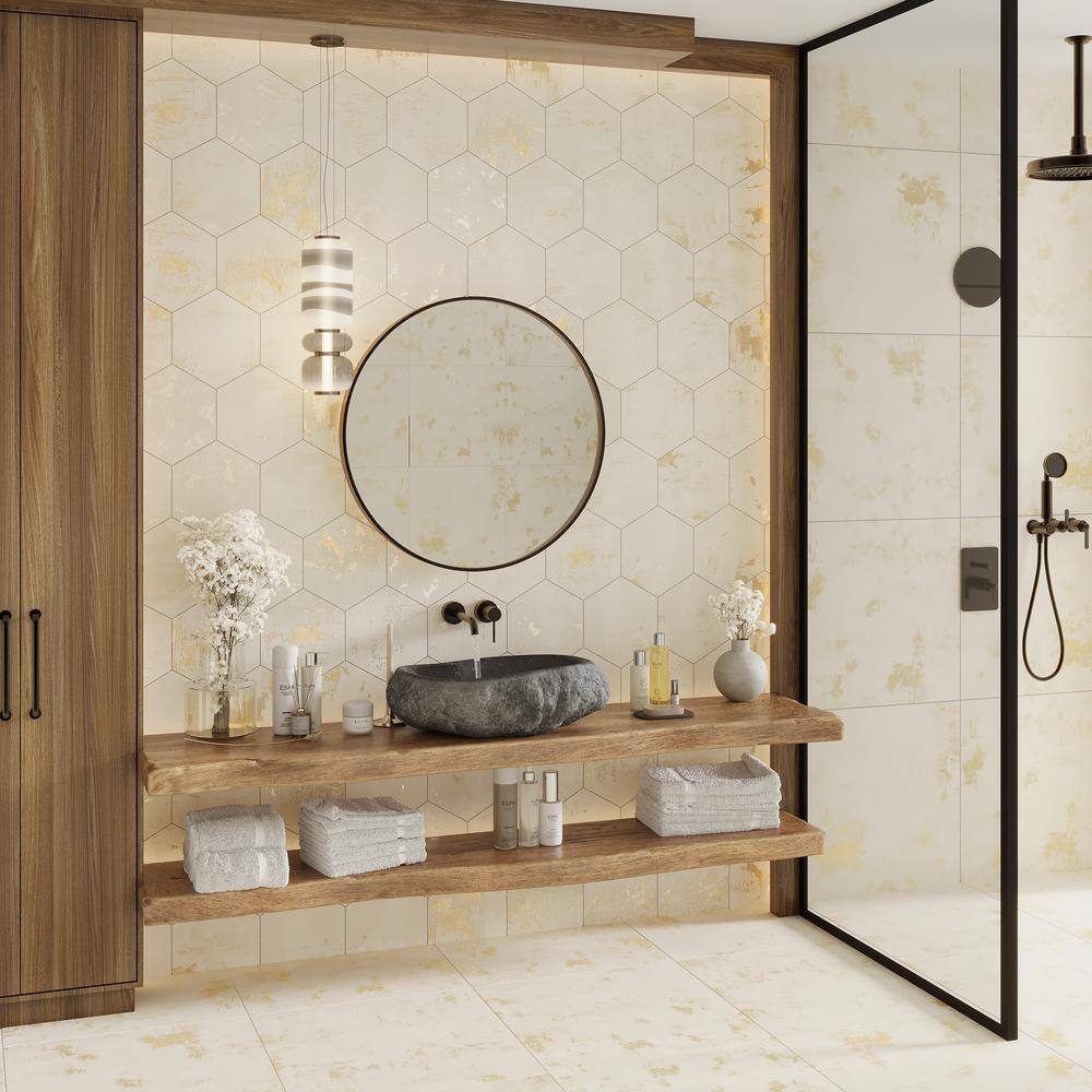 Aureate Large Format Beige Porcelain Hexagon Tile
