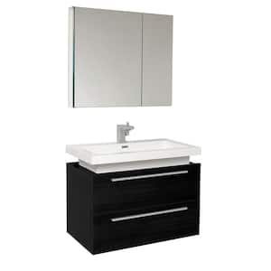 Medio 32 in. Vanity in Black with Acrylic Vanity Top in White with White Basin and Mirrored Medicine Cabinet